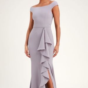 Women Lavender Ruffled off-the Shoulder Maxi Dress